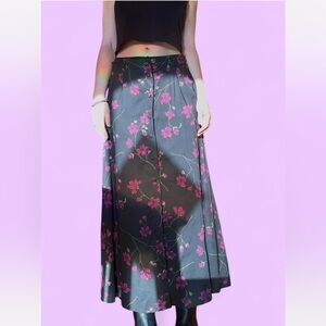 Sag Harbor Black Maxi Skirt with Pink Floral Design